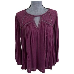 Lucky Brand Women's Purple Lace Detail Boho Top